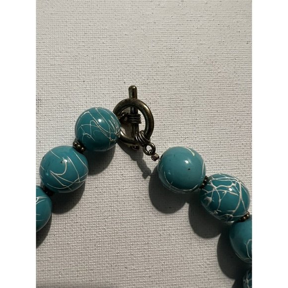 Huge 15mm Blue Round Faux Turquoise with White Drizzle on Beads Choker Necklace - Picture 5 of 5